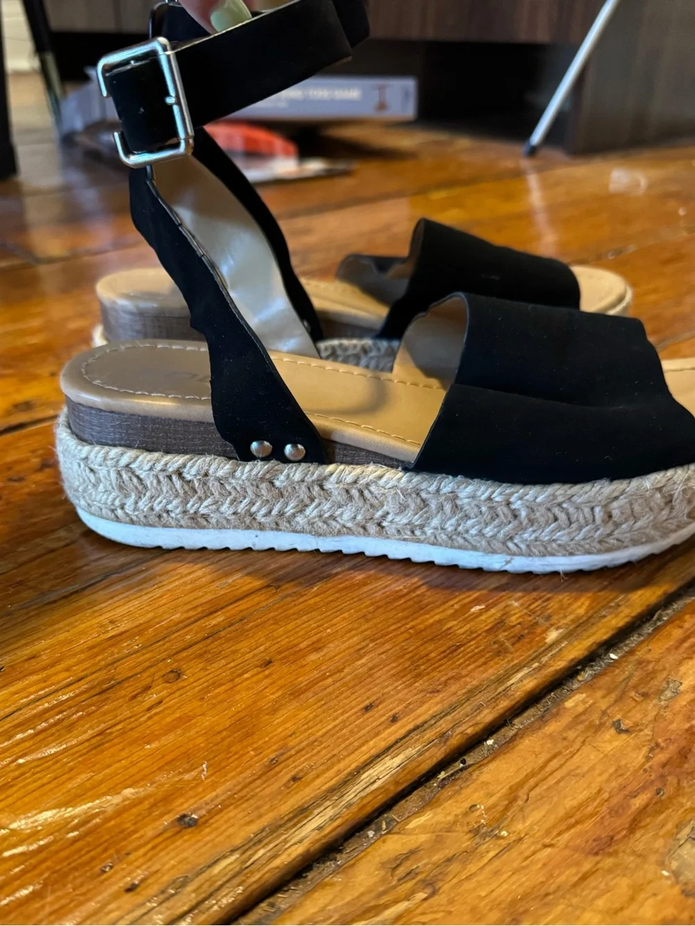 Black Espadrille Platform Sandals with Ankle Strap